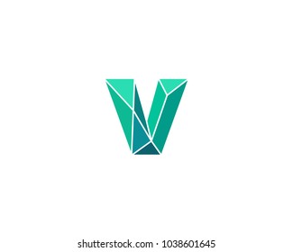 Polygonal trend letter V logotype. Color vector logo. Universal segment font element symbol.