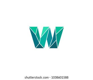 Polygonal trend letter W logotype. Color vector logo. Universal segment font element symbol.