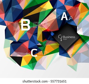 Polygonal triangle abstract background with infographics. Vector 3d mosaic template background for workflow layout, diagram, number options or web design