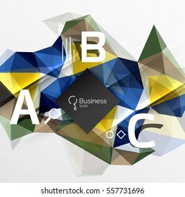 Polygonal triangle abstract background with infographics. Vector 3d mosaic template background for workflow layout, diagram, number options or web design