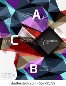 Polygonal triangle abstract background with infographics. Vector 3d mosaic template background for workflow layout, diagram, number options or web design