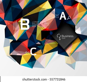Polygonal triangle abstract background with infographics. Vector 3d mosaic template background for workflow layout, diagram, number options or web design