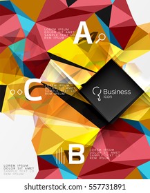 Polygonal triangle abstract background with infographics. Vector 3d mosaic template background for workflow layout, diagram, number options or web design