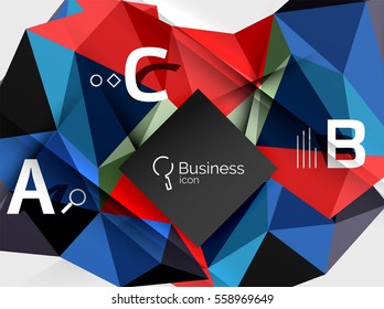 Fondo abstracto de triángulo poligonal con infografía. Fondo de plantilla de mosaico vectorial 3d para diseño de flujo de trabajo, diagrama, opciones de número o diseño web