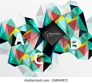 Polygonal triangle abstract background with infographics. Vector 3d mosaic template background for workflow layout, diagram, number options or web design