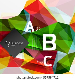 Polygonal triangle abstract background with infographics. Vector 3d mosaic template background for workflow layout, diagram, number options or web design