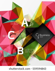 Polygonal triangle abstract background with infographics. Vector 3d mosaic template background for workflow layout, diagram, number options or web design