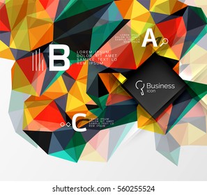 Polygonal triangle abstract background with infographics. Vector 3d mosaic template background for workflow layout, diagram, number options or web design