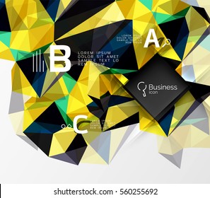 Polygonal triangle abstract background with infographics. Vector 3d mosaic template background for workflow layout, diagram, number options or web design