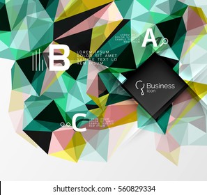 Polygonal triangle abstract background with infographics. Vector 3d mosaic template background for workflow layout, diagram, number options or web design