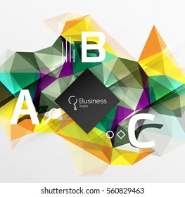 Fondo abstracto de triángulo poligonal con infografía. Fondo de plantilla de mosaico vectorial 3d para diseño de flujo de trabajo, diagrama, opciones de número o diseño web