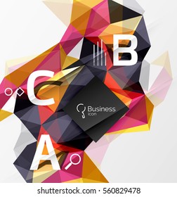 Polygonal triangle abstract background with infographics. Vector 3d mosaic template background for workflow layout, diagram, number options or web design