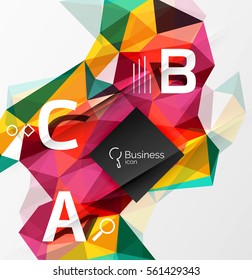 Polygonal triangle abstract background with infographics. Vector 3d mosaic template background for workflow layout, diagram, number options or web design