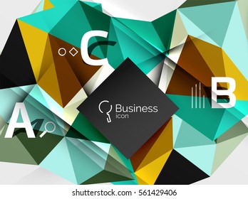 Polygonal triangle abstract background with infographics. Vector 3d mosaic template background for workflow layout, diagram, number options or web design