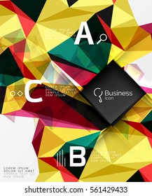 Polygonal triangle abstract background with infographics. Vector 3d mosaic template background for workflow layout, diagram, number options or web design