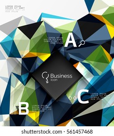 Polygonal triangle abstract background with infographics. Vector 3d mosaic template background for workflow layout, diagram, number options or web design