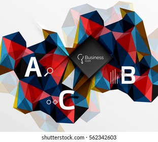 Polygonal triangle abstract background with infographics. Vector 3d mosaic template background for workflow layout, diagram, number options or web design