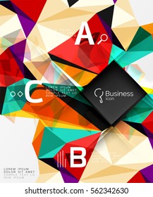 Polygonal triangle abstract background with infographics. Vector 3d mosaic template background for workflow layout, diagram, number options or web design