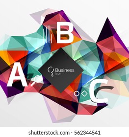 Polygonal triangle abstract background with infographics. Vector 3d mosaic template background for workflow layout, diagram, number options or web design