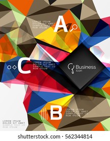 Polygonal triangle abstract background with infographics. Vector 3d mosaic template background for workflow layout, diagram, number options or web design