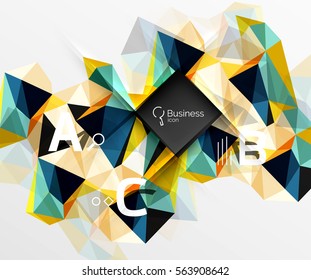 Fondo abstracto de triángulo poligonal con infografía. Fondo de plantilla de mosaico vectorial 3d para diseño de flujo de trabajo, diagrama, opciones de número o diseño web