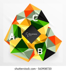 Polygonal triangle abstract background with infographics. Vector 3d mosaic template background for workflow layout, diagram, number options or web design