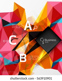 Polygonal triangle abstract background with infographics. Vector 3d mosaic template background for workflow layout, diagram, number options or web design