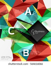 Polygonal triangle abstract background with infographics. Vector 3d mosaic template background for workflow layout, diagram, number options or web design