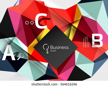 Polygonal triangle abstract background with infographics. Vector 3d mosaic template background for workflow layout, diagram, number options or web design