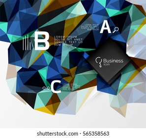 Polygonal triangle abstract background with infographics. Vector 3d mosaic template background for workflow layout, diagram, number options or web design