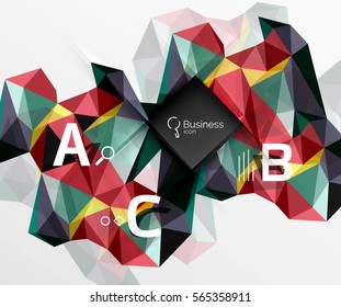 Polygonal triangle abstract background with infographics. Vector 3d mosaic template background for workflow layout, diagram, number options or web design