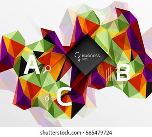 Fondo abstracto de triángulo poligonal con infografía. Fondo de plantilla de mosaico vectorial 3d para diseño de flujo de trabajo, diagrama, opciones de número o diseño web