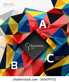Polygonal triangle abstract background with infographics. Vector 3d mosaic template background for workflow layout, diagram, number options or web design