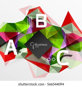 Polygonal triangle abstract background with infographics. Vector 3d mosaic template background for workflow layout, diagram, number options or web design