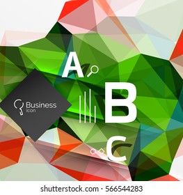 Polygonal triangle abstract background with infographics. Vector 3d mosaic template background for workflow layout, diagram, number options or web design