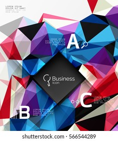 Polygonal triangle abstract background with infographics. Vector 3d mosaic template background for workflow layout, diagram, number options or web design