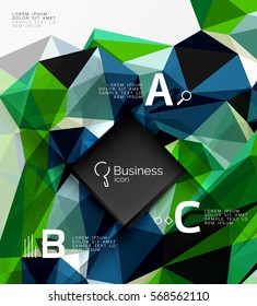 Polygonal triangle abstract background with infographics. Vector 3d mosaic template background for workflow layout, diagram, number options or web design