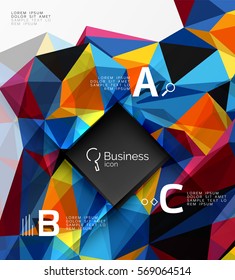 Polygonal triangle abstract background with infographics. Vector 3d mosaic template background for workflow layout, diagram, number options or web design