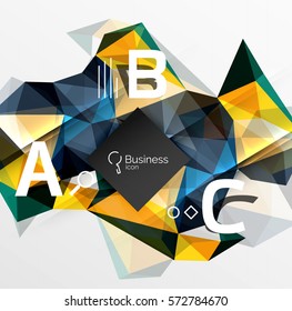 Polygonal triangle abstract background with infographics. Vector 3d mosaic template background for workflow layout, diagram, number options or web design