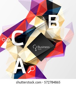 Polygonal triangle abstract background with infographics. Vector 3d mosaic template background for workflow layout, diagram, number options or web design