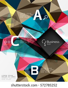 Polygonal triangle abstract background with infographics. Vector 3d mosaic template background for workflow layout, diagram, number options or web design