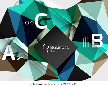 Polygonal triangle abstract background with infographics. Vector 3d mosaic template background for workflow layout, diagram, number options or web design