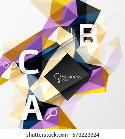 Polygonaler abstrakter Dreieck-Hintergrund mit Infografiken. Vektorgrafik-3D-Mosaikhintergrund für das Workflow-Layout, Diagramm, Zahlenoptionen oder Webdesign