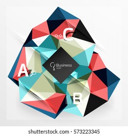 Polygonal triangle abstract background with infographics. Vector 3d mosaic template background for workflow layout, diagram, number options or web design