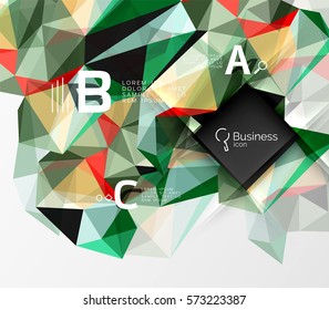Polygonal triangle abstract background with infographics. Vector 3d mosaic template background for workflow layout, diagram, number options or web design
