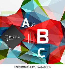Polygonal triangle abstract background with infographics. Vector 3d mosaic template background for workflow layout, diagram, number options or web design