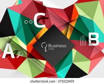 Polygonal triangle abstract background with infographics. Vector 3d mosaic template background for workflow layout, diagram, number options or web design