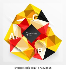 Polygonal triangle abstract background with infographics. Vector 3d mosaic template background for workflow layout, diagram, number options or web design