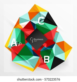 Fondo abstracto de triángulo poligonal con infografía. Fondo de plantilla de mosaico vectorial 3d para diseño de flujo de trabajo, diagrama, opciones de número o diseño web
