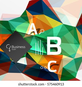 Polygonal triangle abstract background with infographics. Vector 3d mosaic template background for workflow layout, diagram, number options or web design